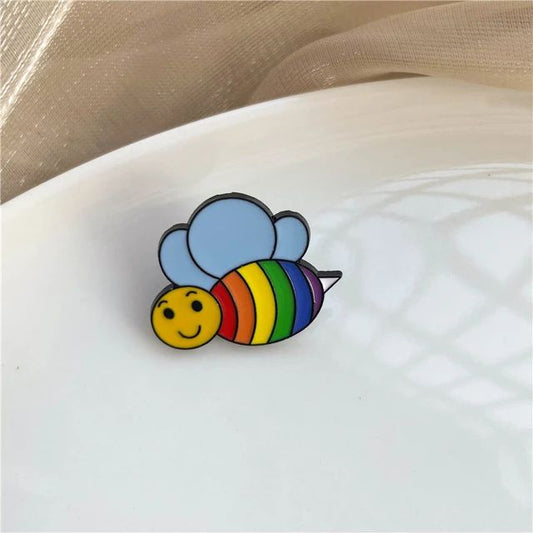 Rainbow Bee pin badge