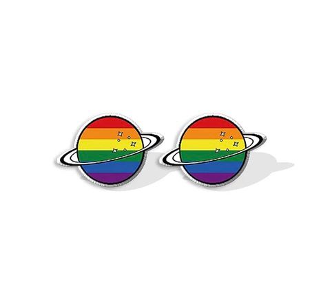 Rainbow planet stud earrings